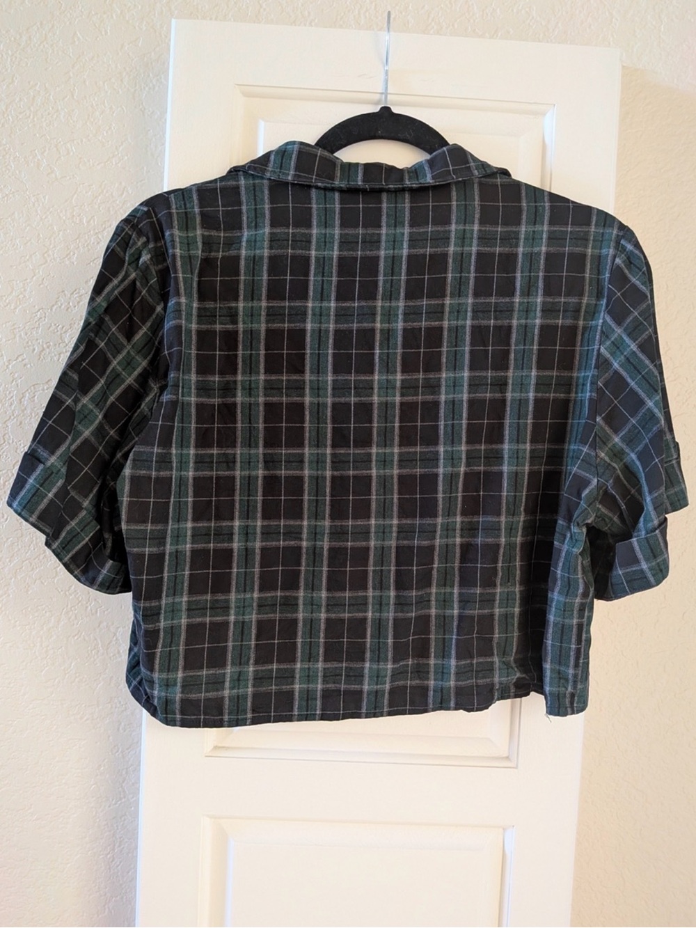 Disturbia Black and Green Plaid Cropped Button-Down Shirt - Picture 2 of 4